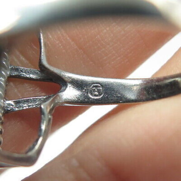 925 Sterling Silver Vintage Real Emerald-Cut Shaped Blue Topaz Ring Size 8 - Picture 6 of 9